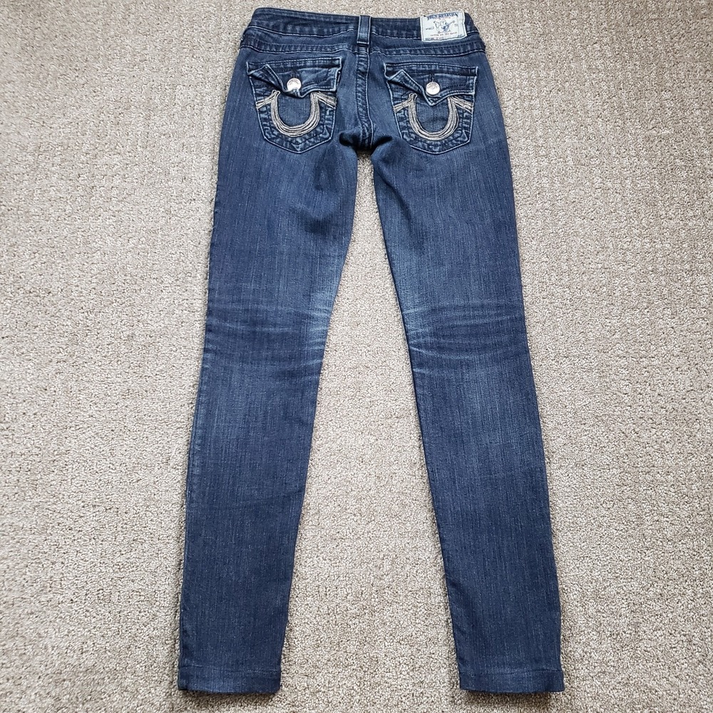 Vintage Y2k True Religion Jeans Womens 26 Blue Low Rise Skinny World Tour USA
